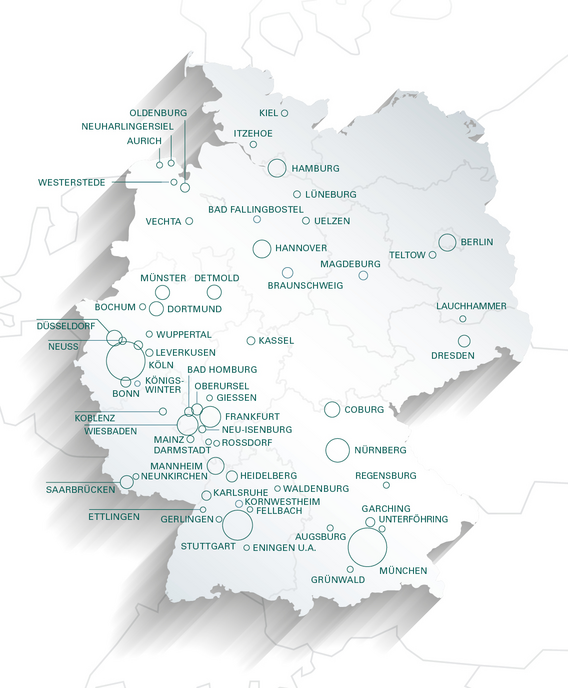 Deutschlandkarte über die regionale Verteilung der Mitgliedsunternehmen