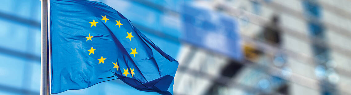 Flaggen der Europäischen Union vor dem Europäischen Parlament in Brüssel